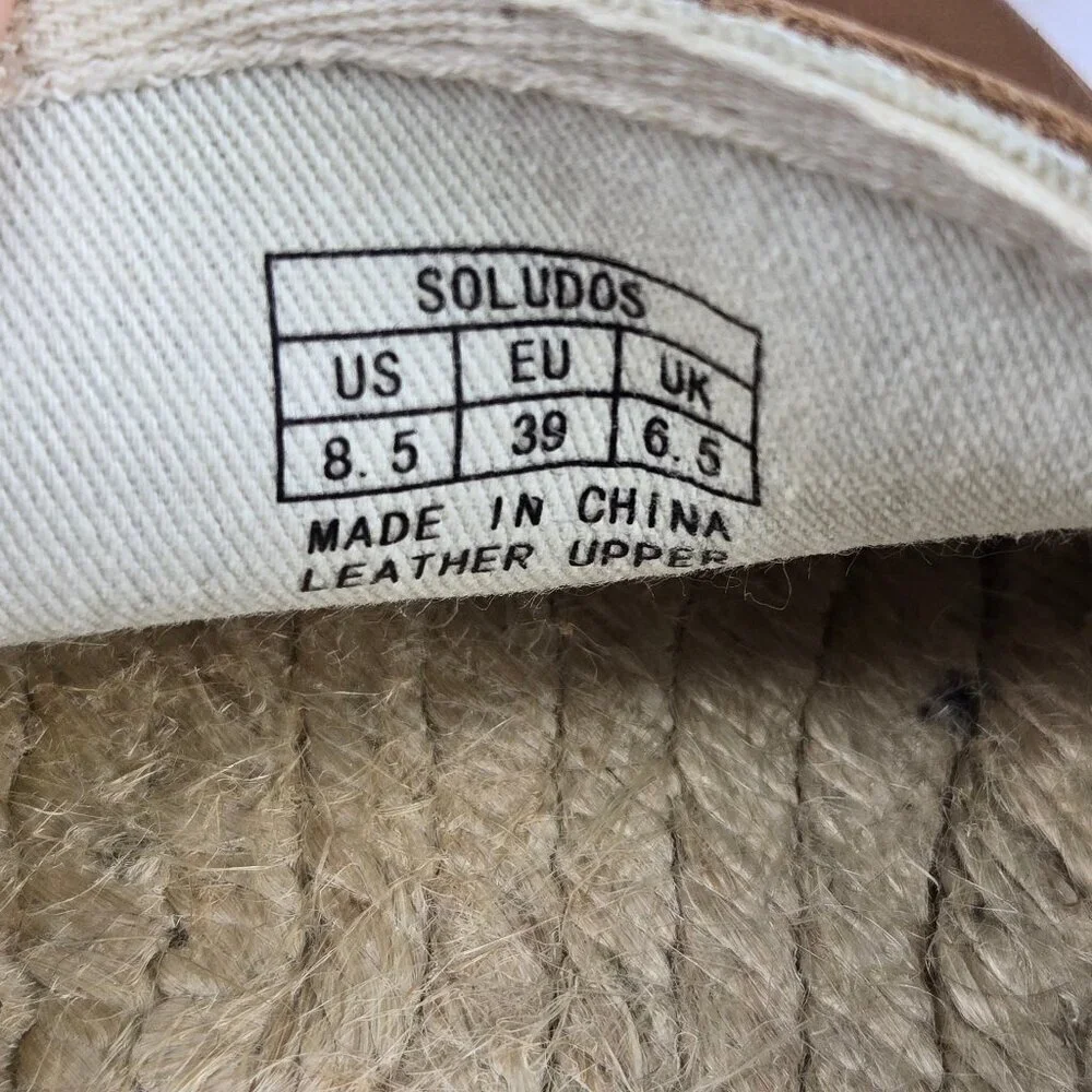 Soludos Size 8.5M Caramel Colored Slip On Loafer Espadrilles Leather Upper